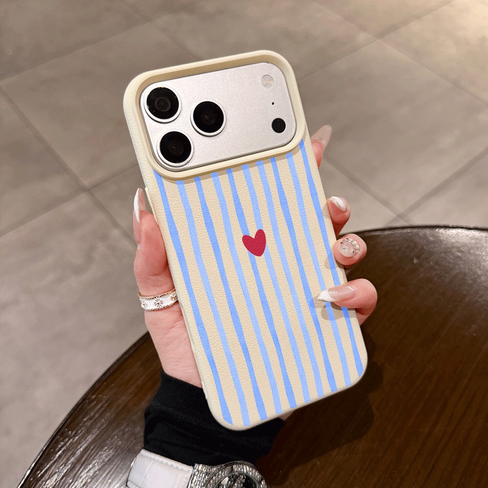 Apple Iphone 16 - جراب هاتف بتصميم خطوط عمودية وقلوب